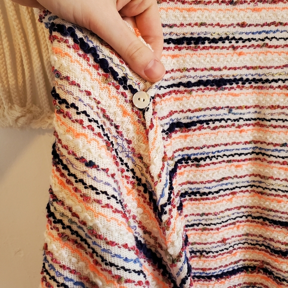 ANTHROPOLOGIE POSTMARK Textured Cold Shoulder Knit Button Sleeve Sweater sz XS - Picture 8 of 9